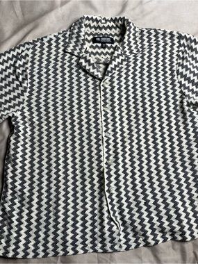 San Francisco Work Shirts XL Black White Zigzag Textured Woven Shirt